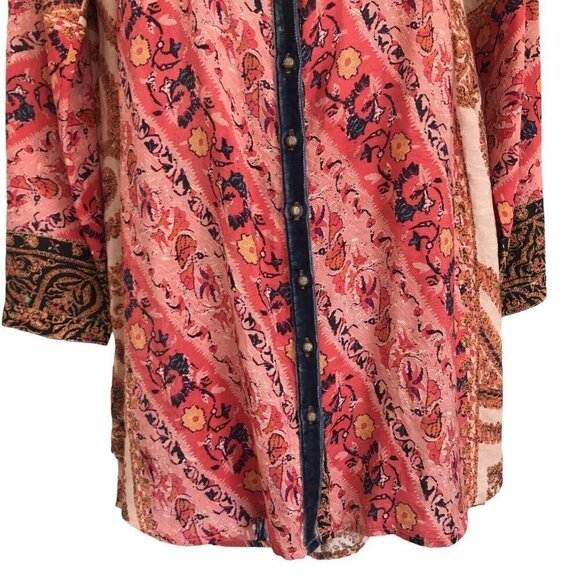 Soft Surrounding Brynn Medium Button Tunic Shirt Floral Paisley Silk Velvet Trim - Picture 9 of 12
